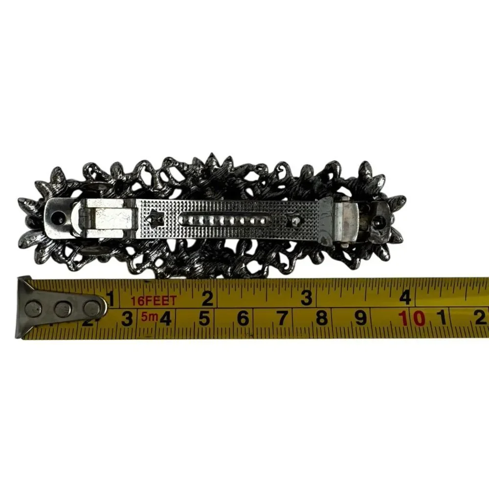 FLOWER AND PETAL RHINESTONE AND METAL BARRETTE HAIR JEWELRY